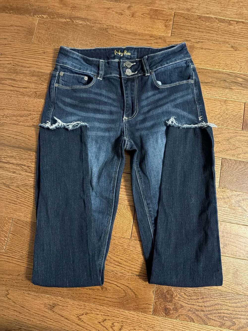 Indigo Rain High Rise Distressed Skinny Jeans, Size size 5